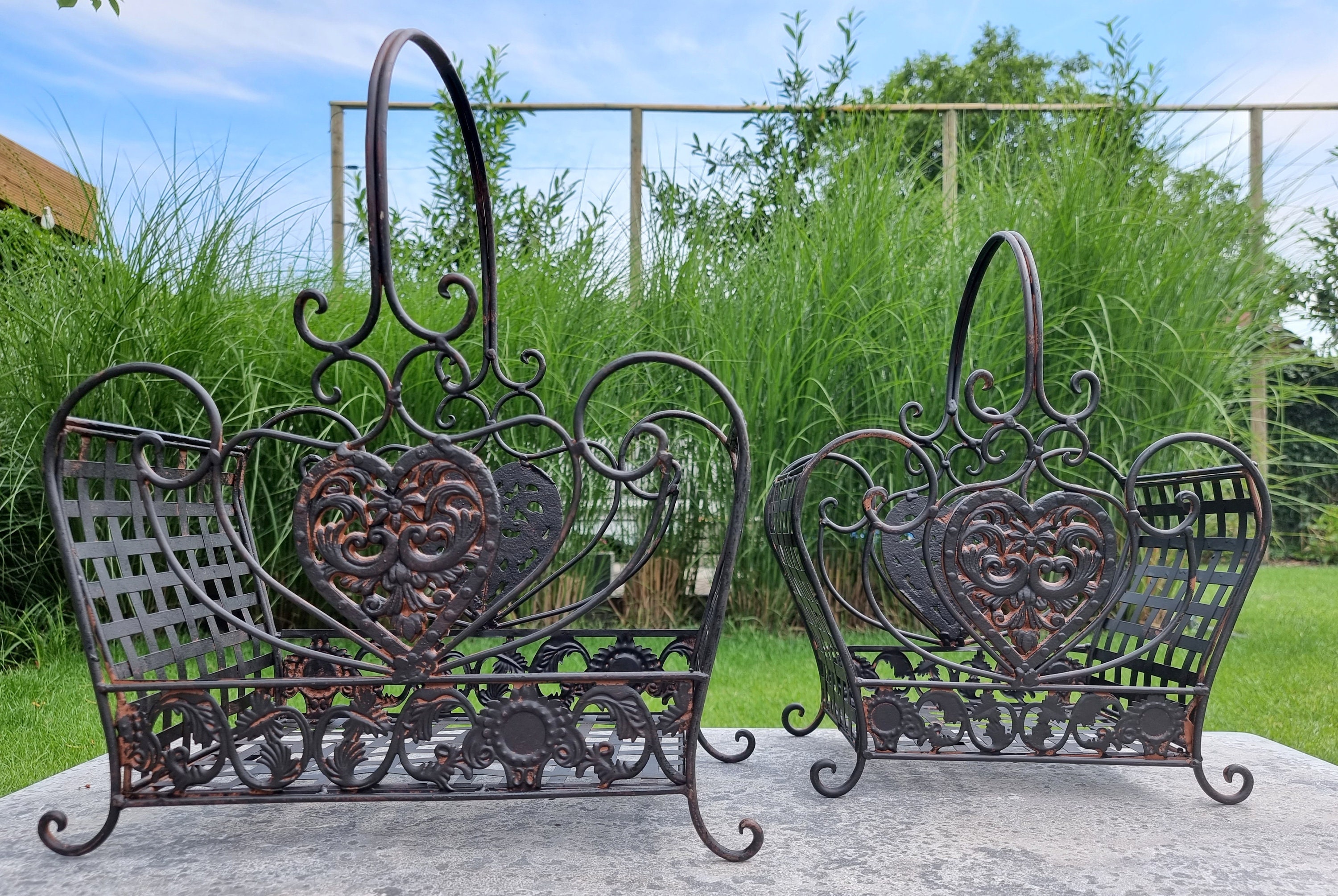 Wrought iron flower baskets - Brown garden baskets - cottage garden