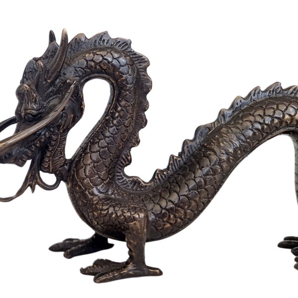 Bronzen Chinese draak - draak van geluk en voorspoed - Orientaalse decoratie - Oosterse inrichting - Draken figuren - Draak brons
