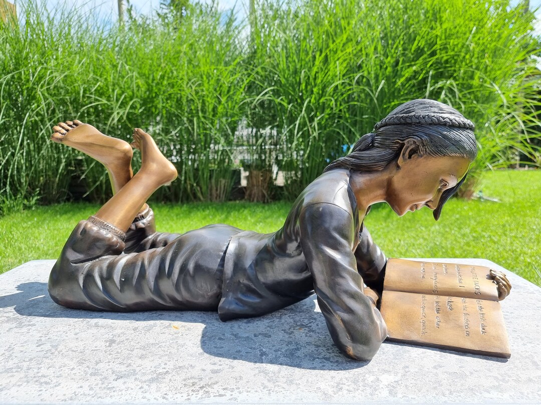 Bronze Garden Sculpture Girl Reading a Book Bronze Children Etsy
