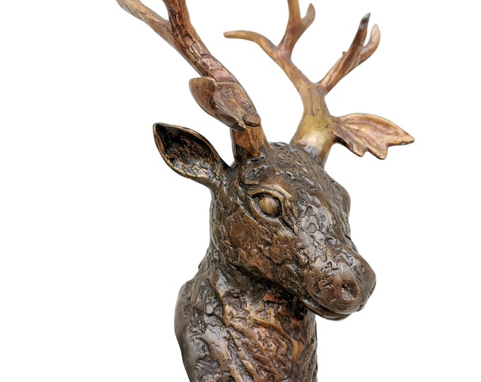 Bronze deer head on stand - Christmas decoration bronze - Deer head - Christmas statues