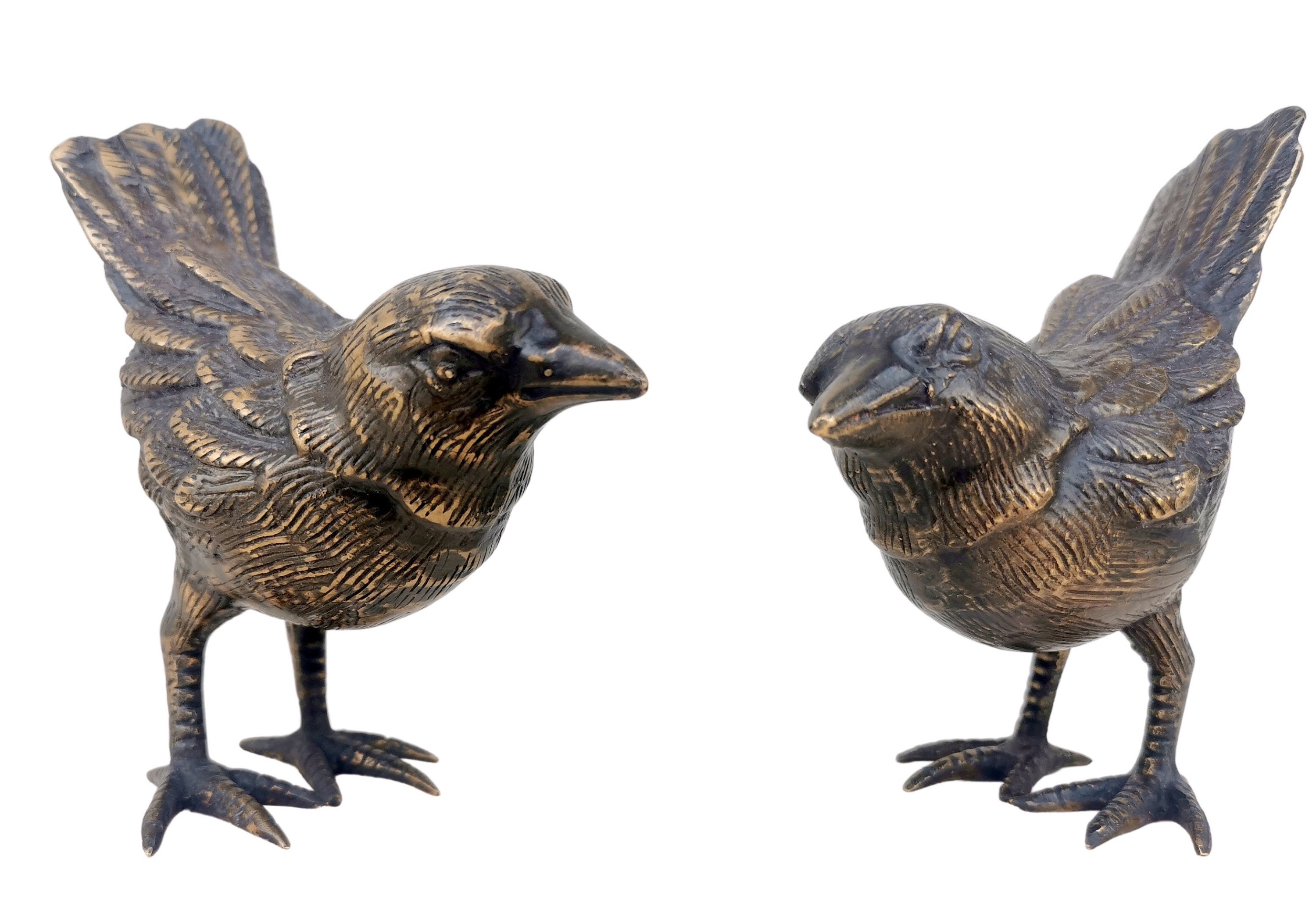 Pair of bronze birds Bird ornaments Easter decoration 2 tits
