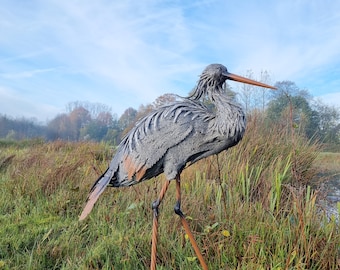 Héron XL grandeur nature et réaliste - Héron en fer et métal - Déco jardin naturel - Décoration bassin - Oiseaux réalistes