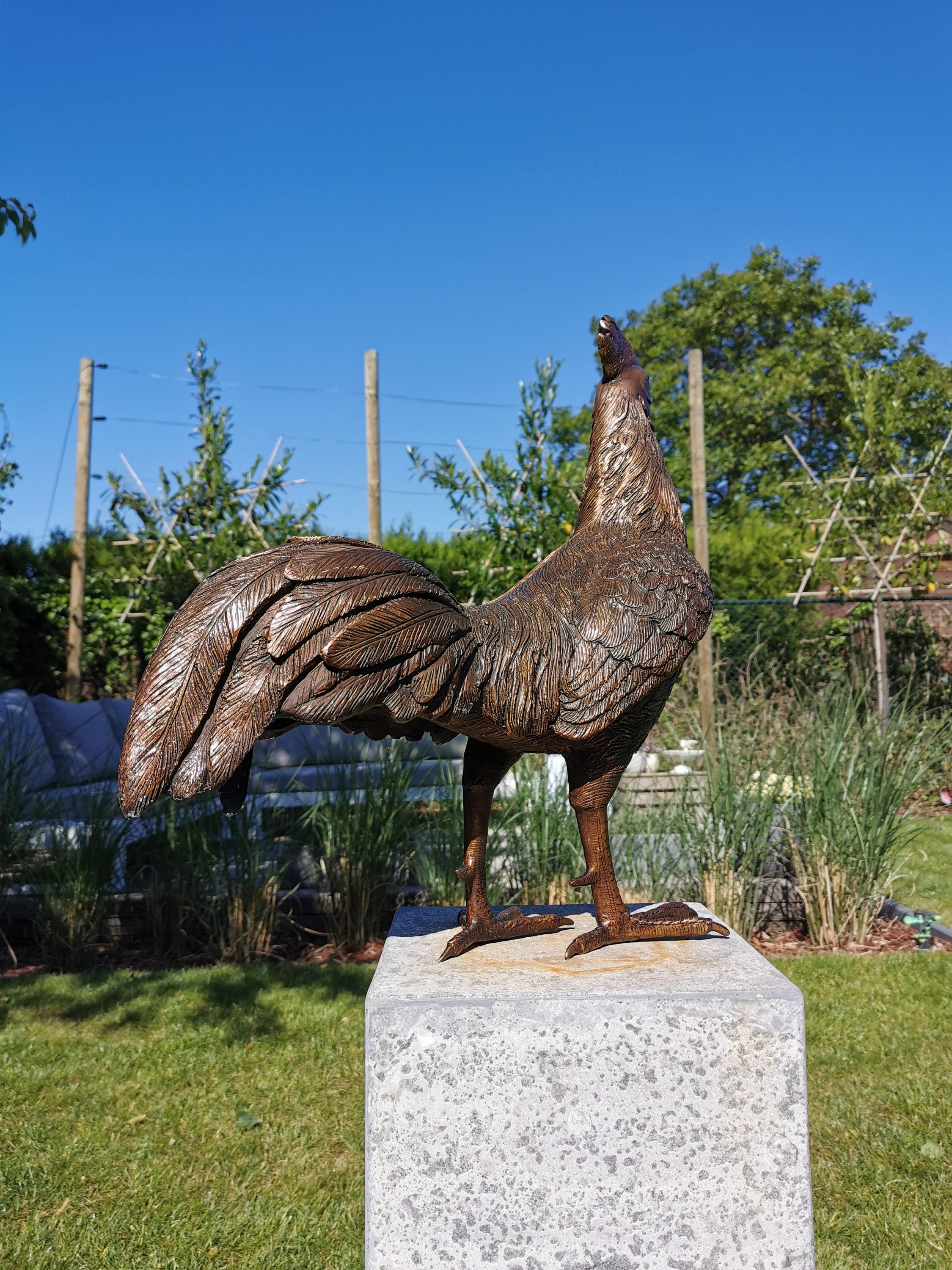 Large bronze rooster Garden statue Bronze garden sculptures