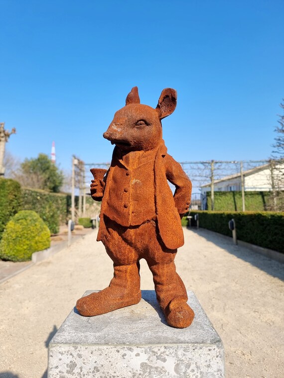 Cast iron rat with a drink Cast iron garden sculptures English 