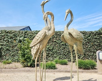 Set of three garden fountains - Bronze birds - 3 bronze herons - Bronze pond sculptures - Unique fountains