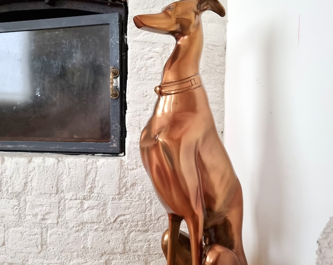 Large copper colored greyhound - Beautiful metal dog - Standing greyhound