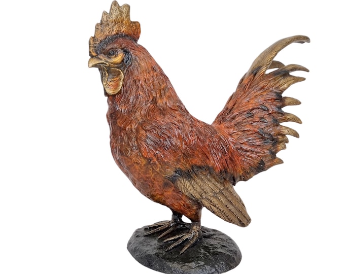 Large bronze rooster - Colored bronze rooster - Lifelike chicken rooster - Decorative bronze animals - Garden decoration - Natural beauty