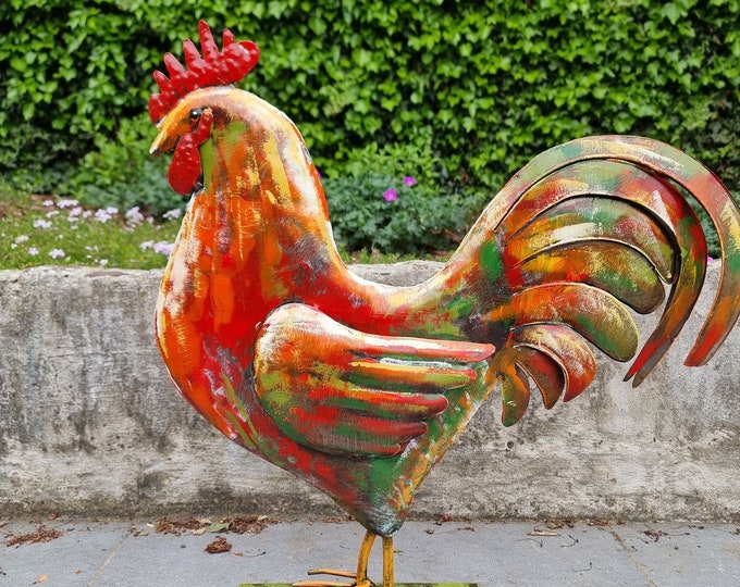 Colorful Metal Rooster Yard Art: Handcrafted, Durable, Vibrant Garden Decor – Add Whimsy to Your Outdoor Space! #GardenArt #YardDecor