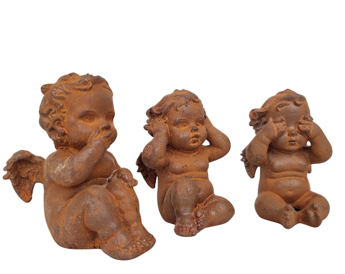 Set of three cute Cherubs - Baby angels - Cast iron decoration - Charming home decoration - hear see speak no evil - gift idea
