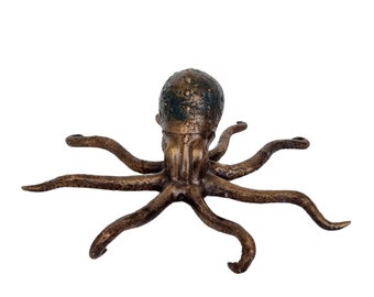 Bronzen octopus - Alien voorkomen - Bijzondere bronzen inktvis - Zeedieren - Alien levensvormen - Blikvanger decoratie - zeehut kunstwerk