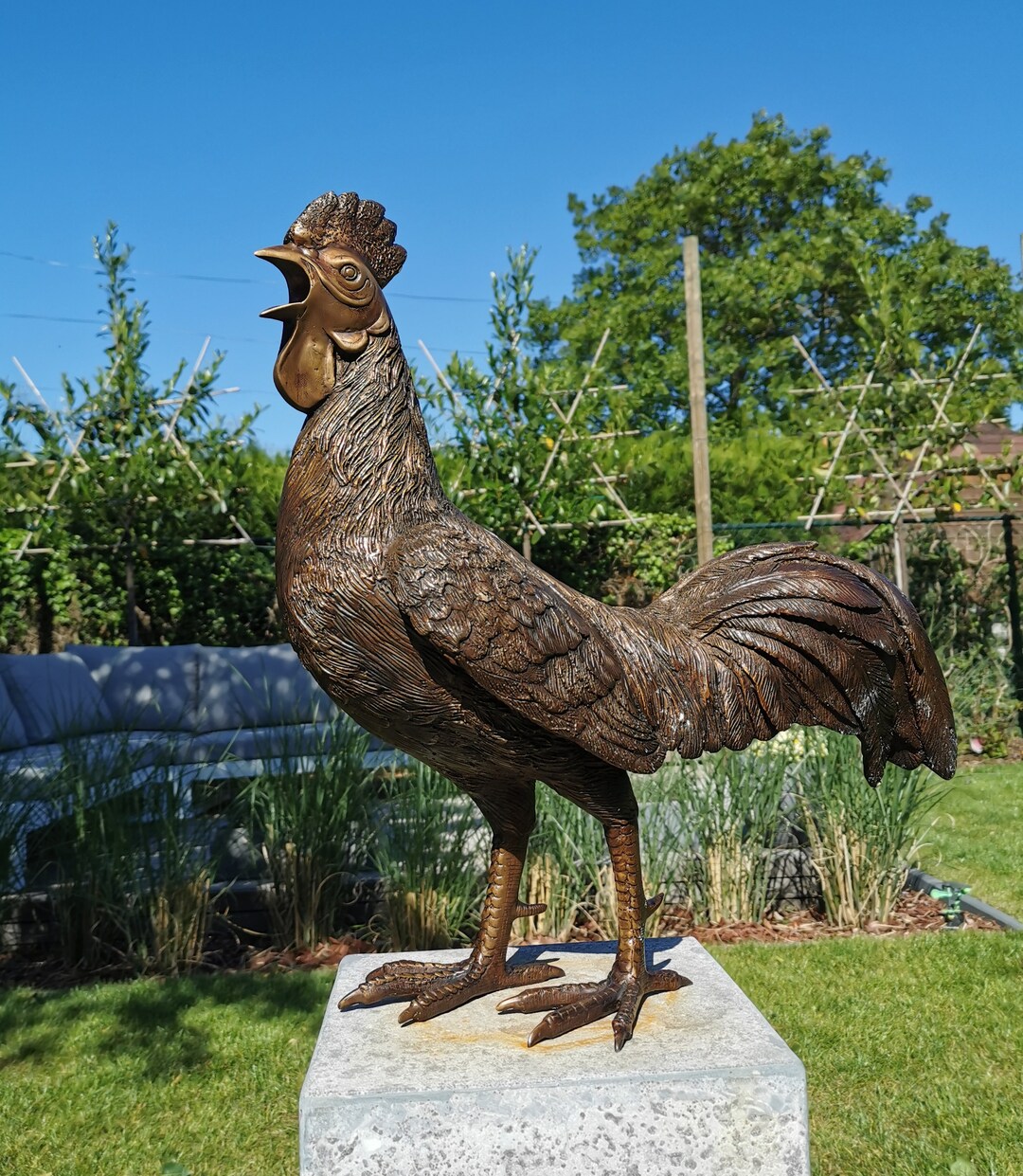 Large Bronze Rooster Garden Statue Bronze Garden Sculptures Etsy