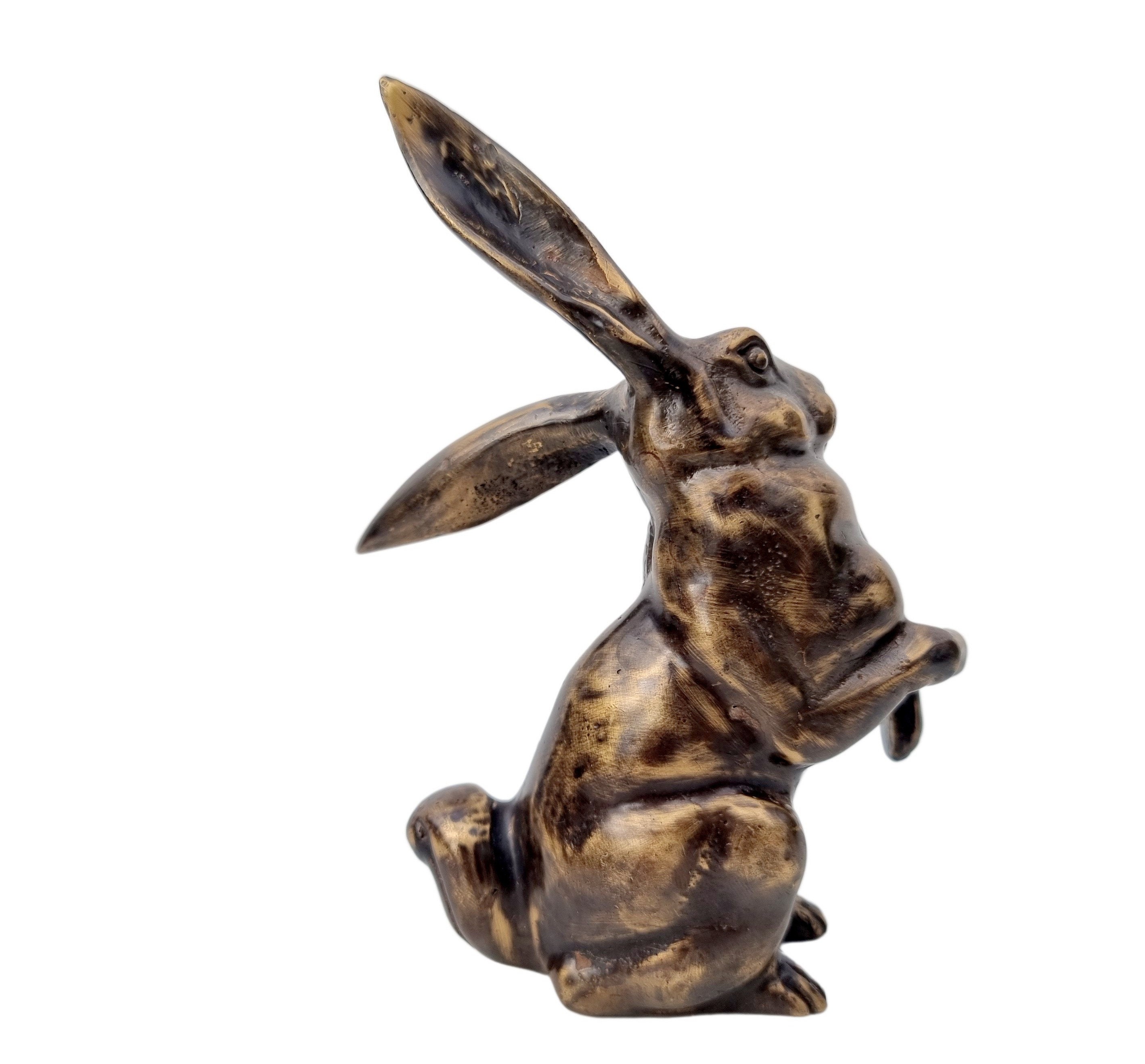 Pair of bronze bunnies Bronze hare figurines Decorative and rural