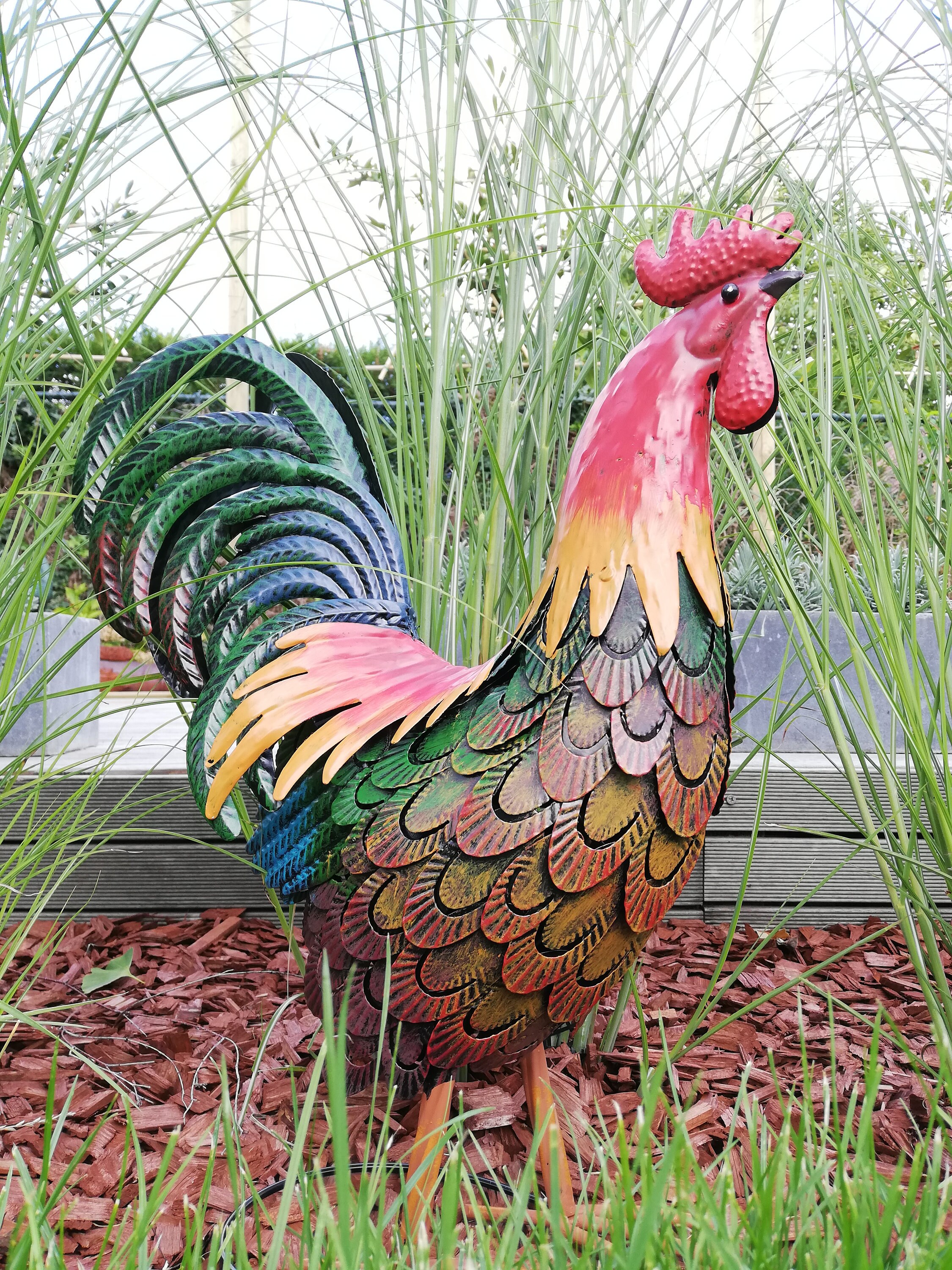 large metal chicken statue