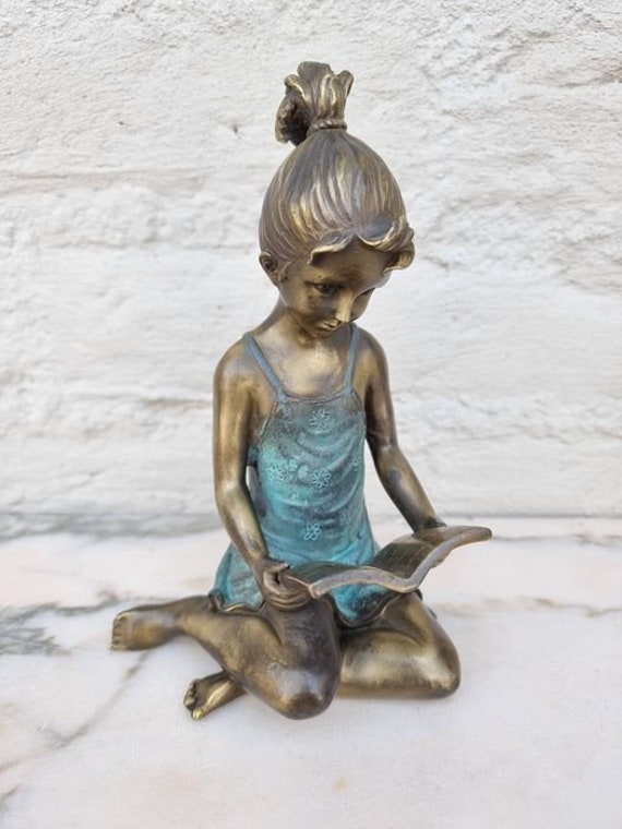 Bronze Sculpture of a Girl Reading a Book Bronze Garden | Etsy