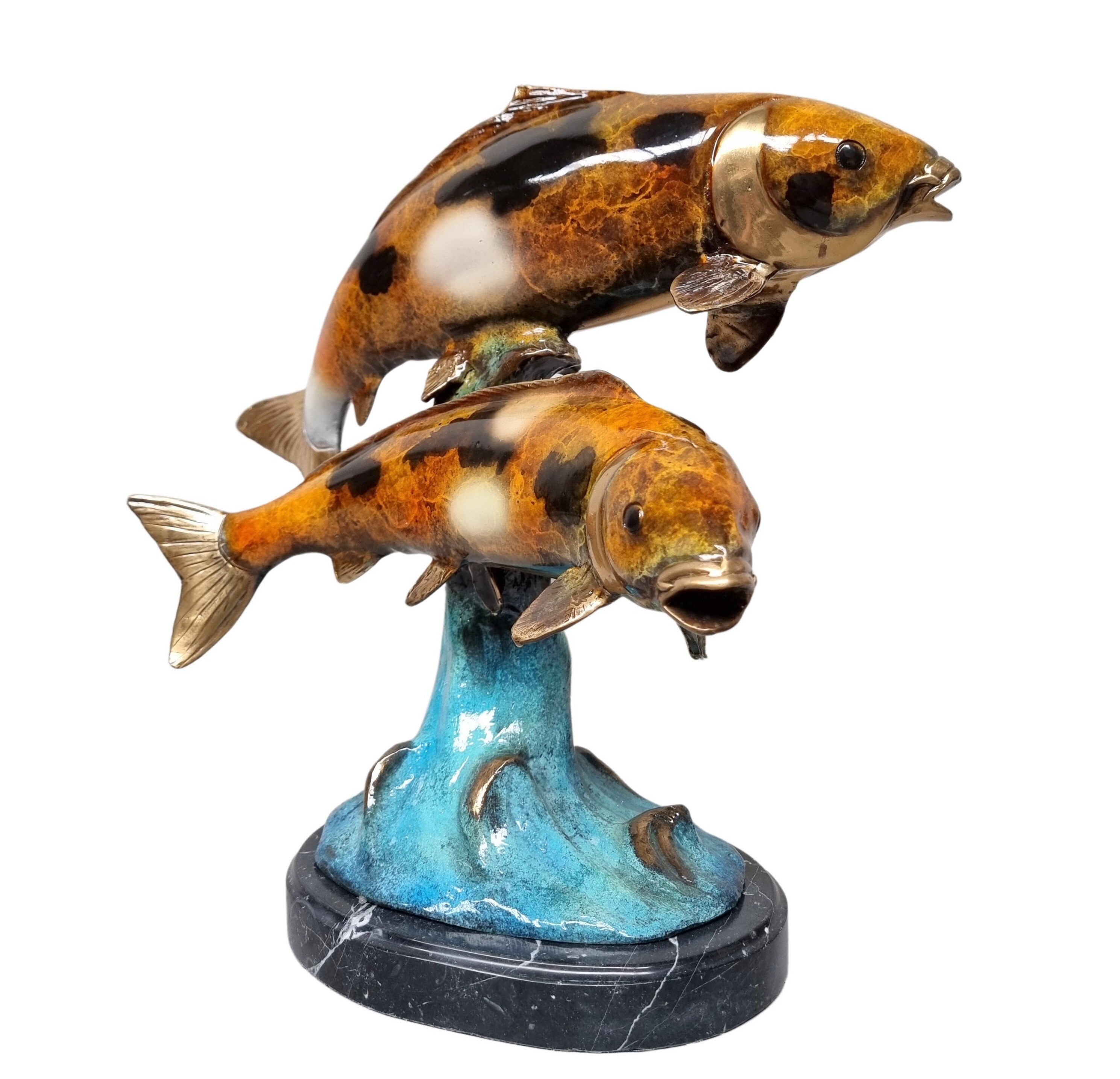 Excellent bronze sculpture of 2 Koi fish A real trophy Eyecatcher Luxurious bronze