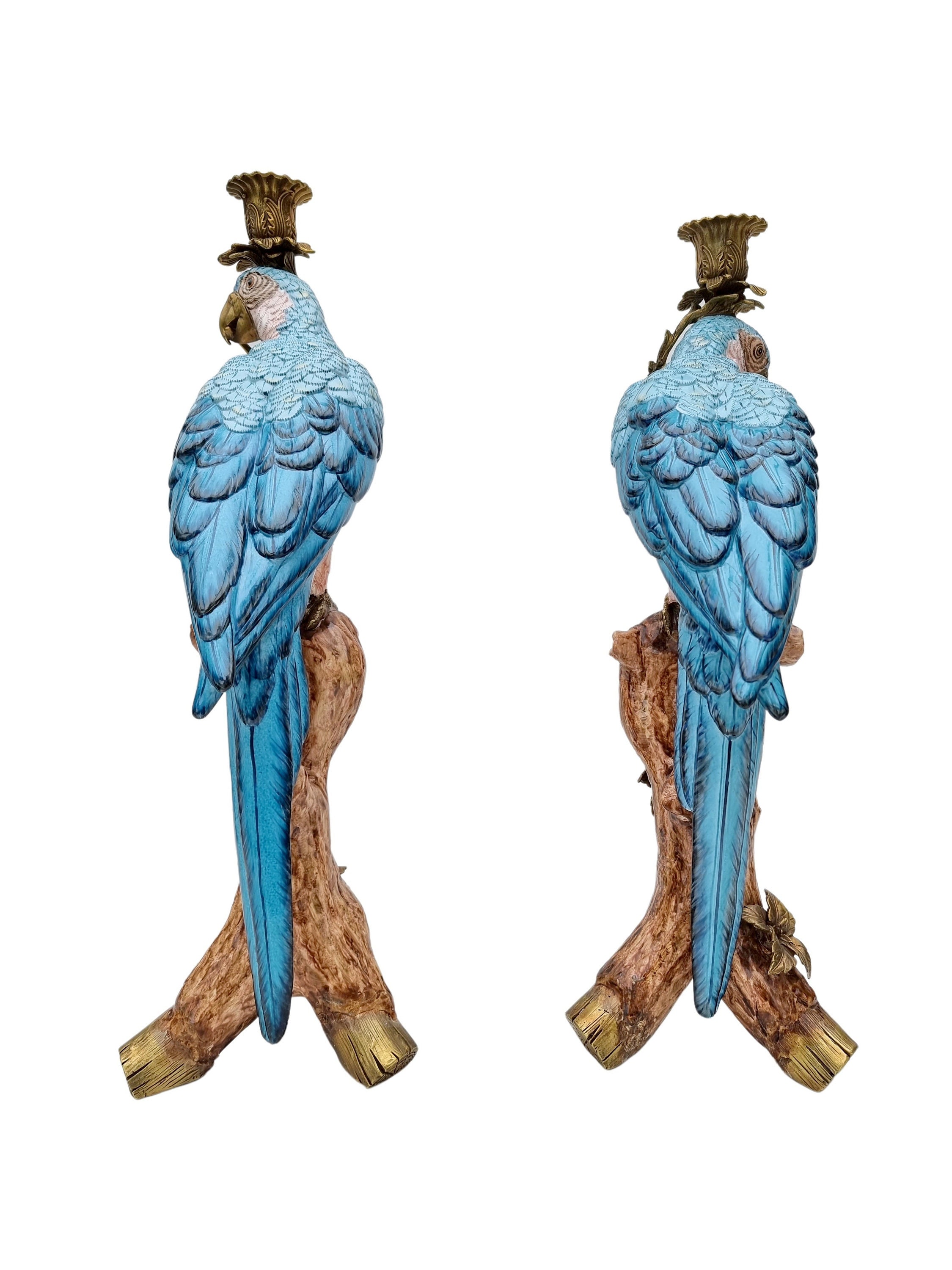 Eclectic candle holders Parrot candle holders Blue parrots with