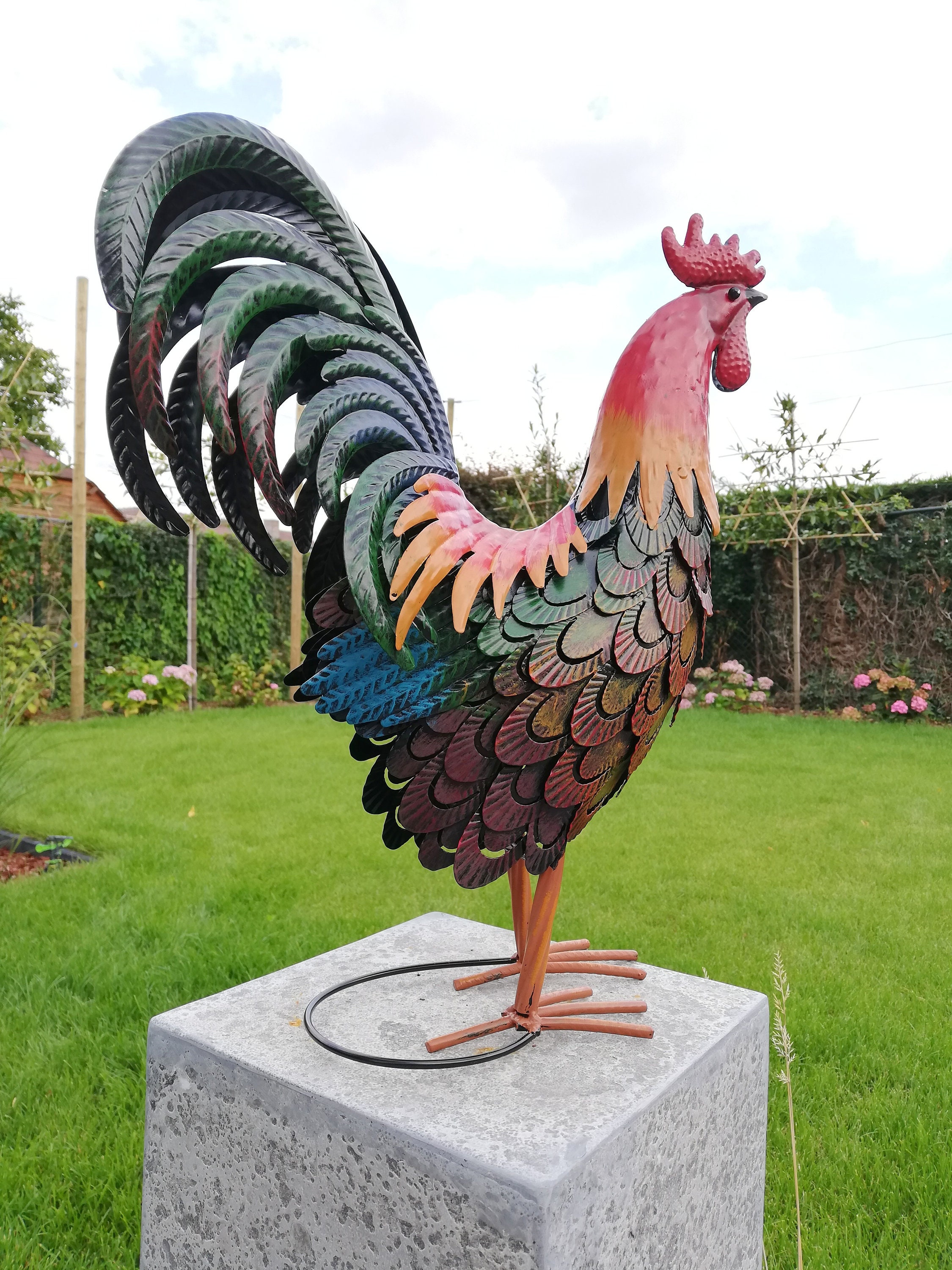large metal chicken statue