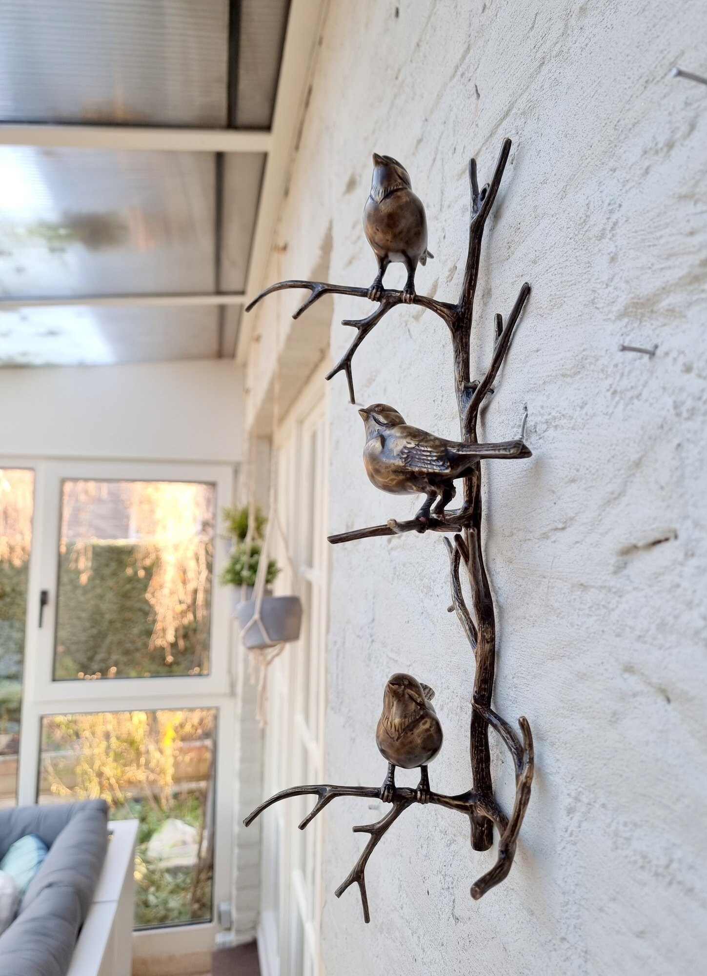 Bronze wall decor Birds on a twig Wall sculptures Bronze wall art