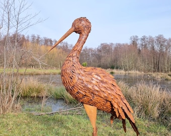 An XL standing heron - Made of iron and metal - 1.1 meters high - Garden decoration - Pond decoration