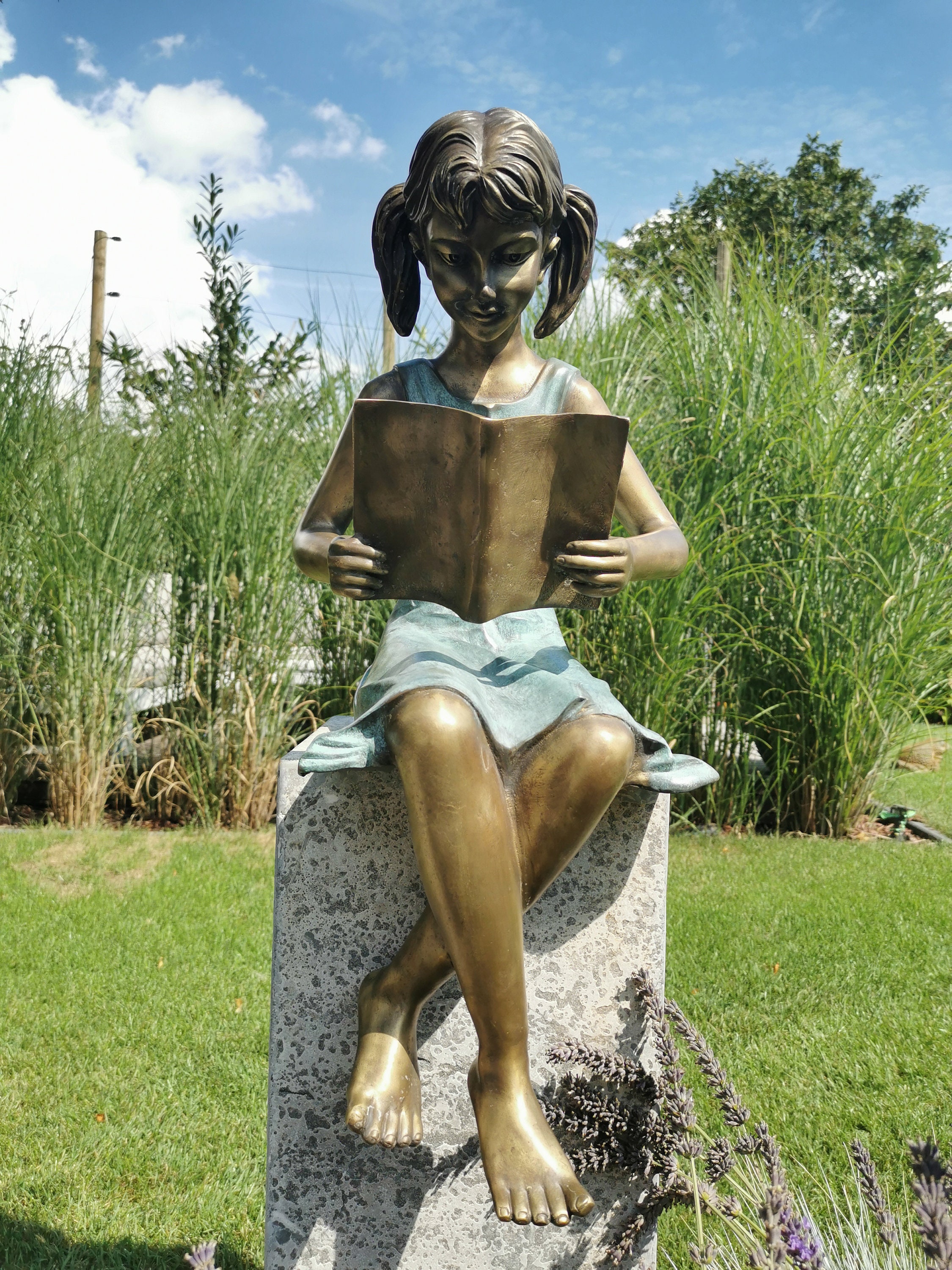 Bronze Garden Sculpture Girl Reading a Book Bronze Etsy Australia
