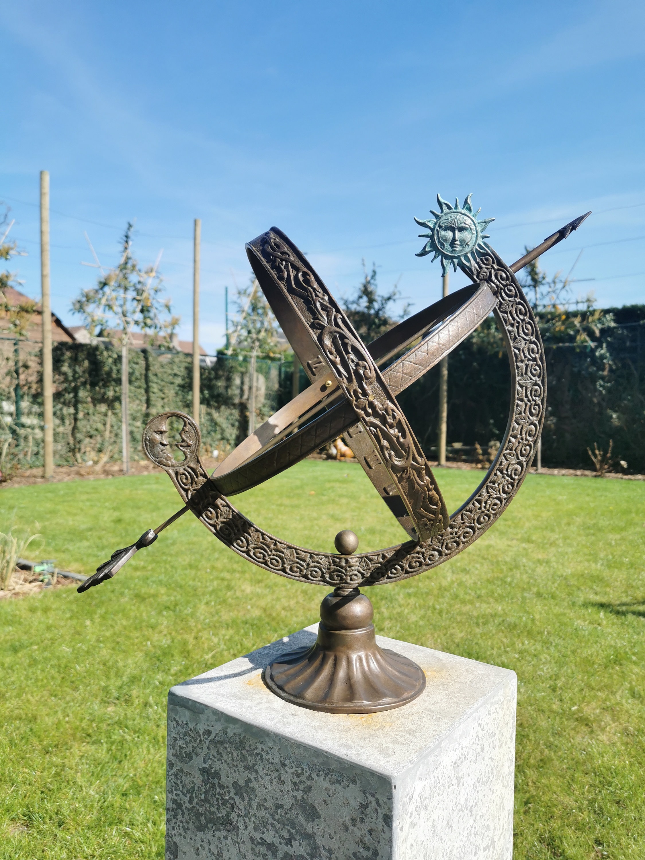 Bronze Sundial Garden sculpture Sun and moon Armillary