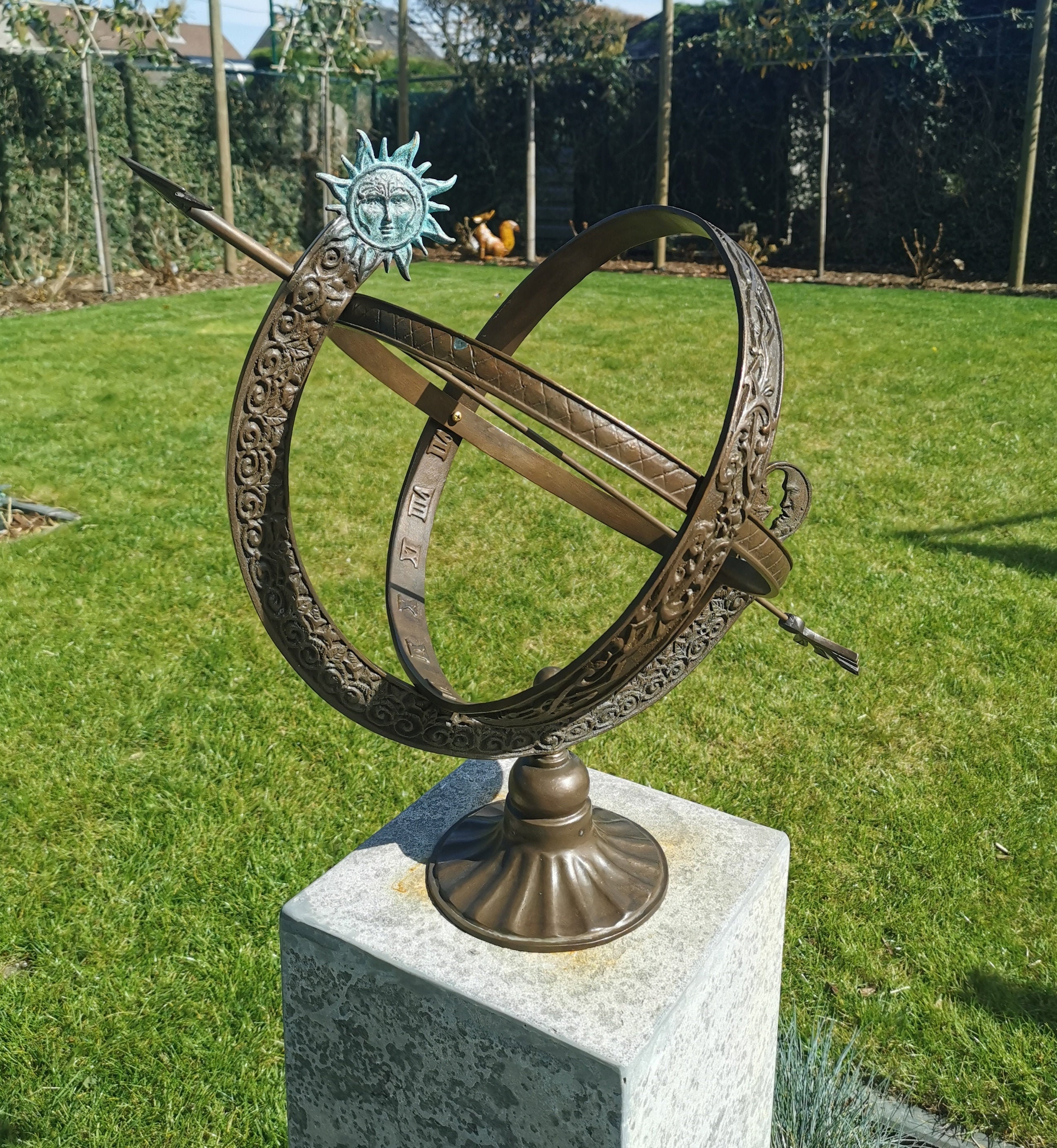 Bronze Sundial Garden sculpture Sun and moon Armillary