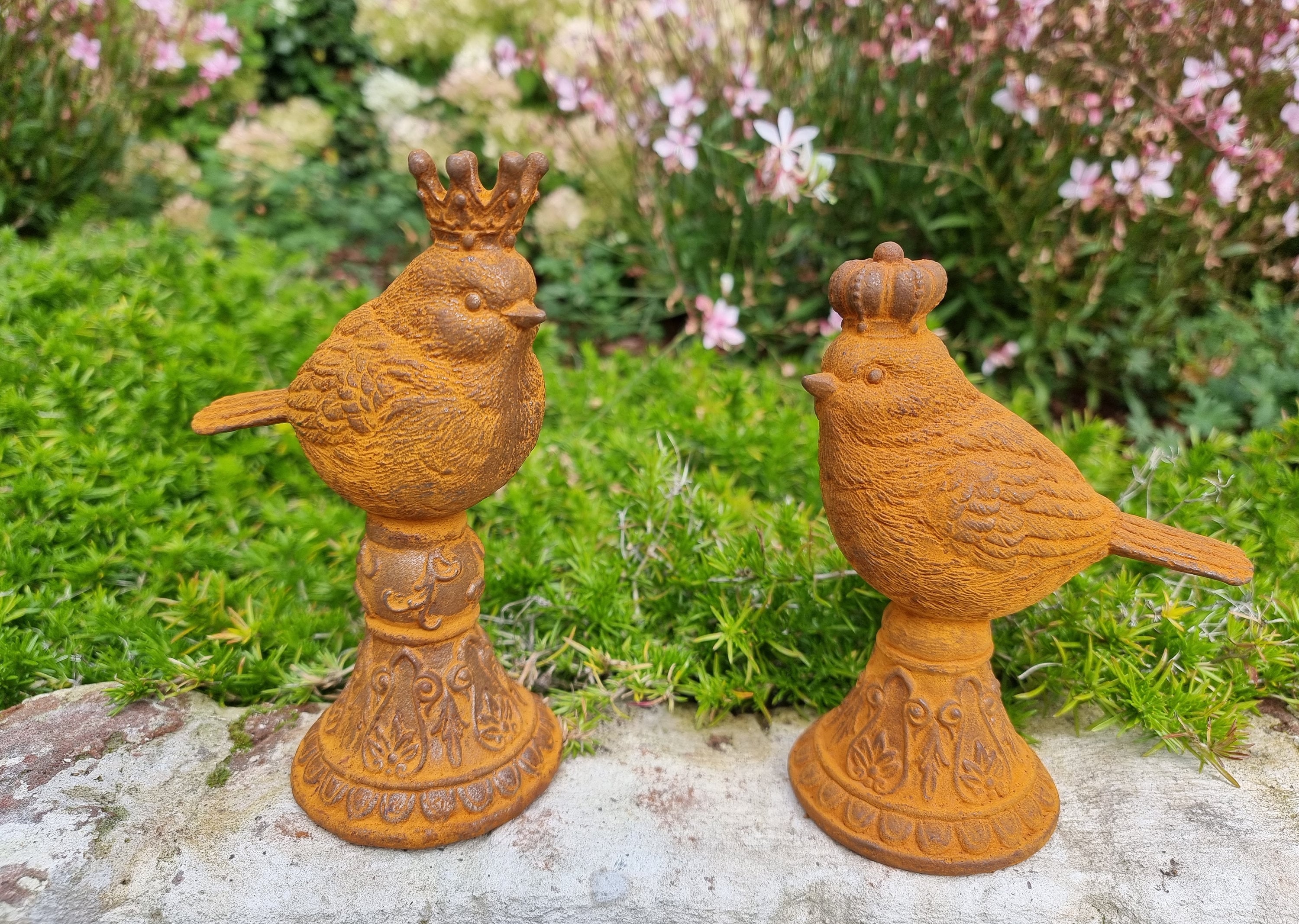 Cast Iron Bird Starling Garden Ornament Statue Metal 8cm Brown Pond Decor New 