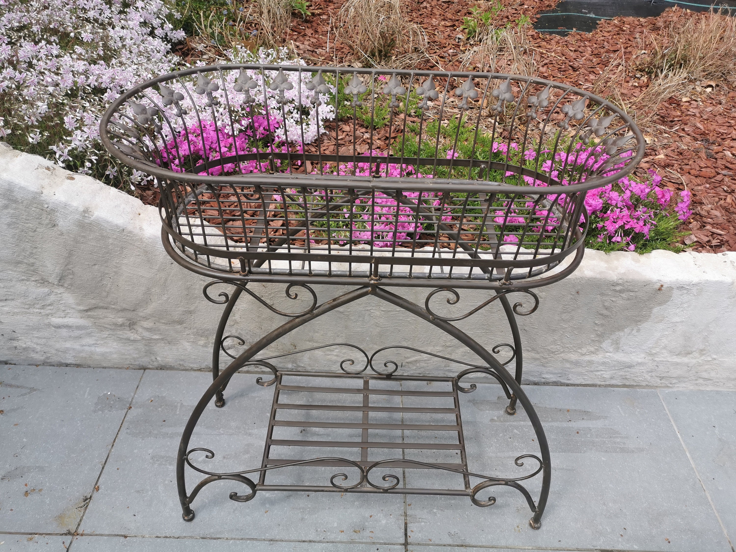 Large wrought iron flower rack / planter on stand Wrought iron garden