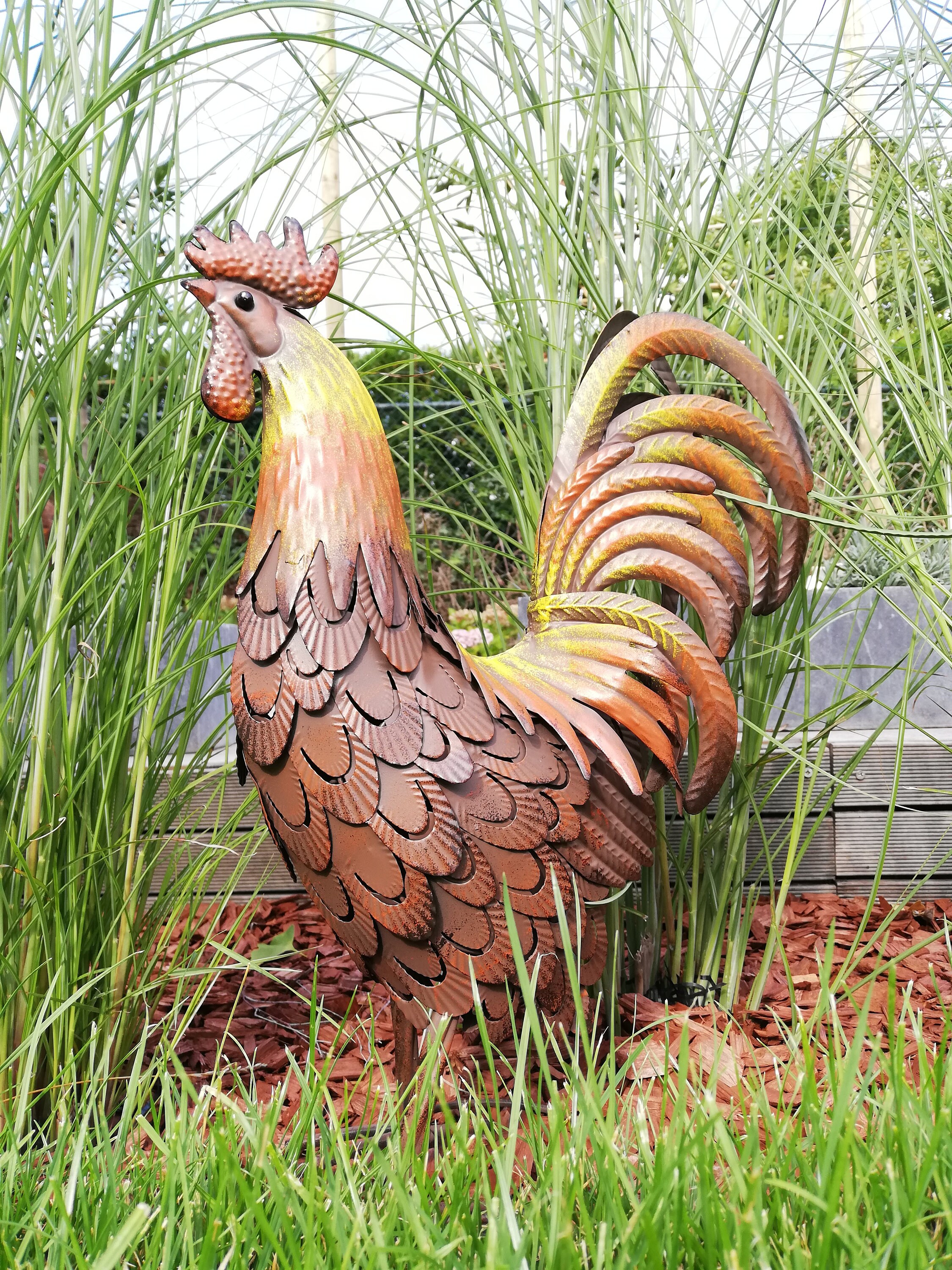 large metal chicken statue