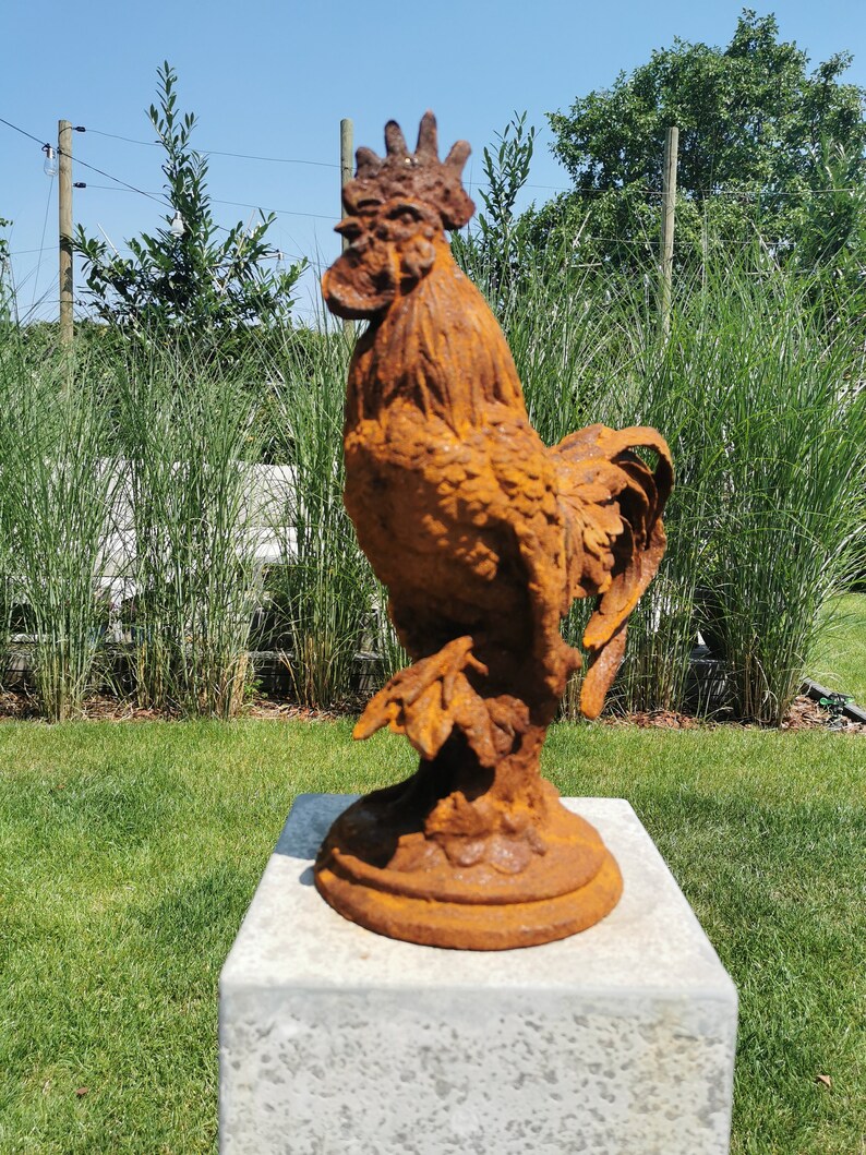 Large Cast Iron Rooster Garden Statue Cast Iron Garden Etsy