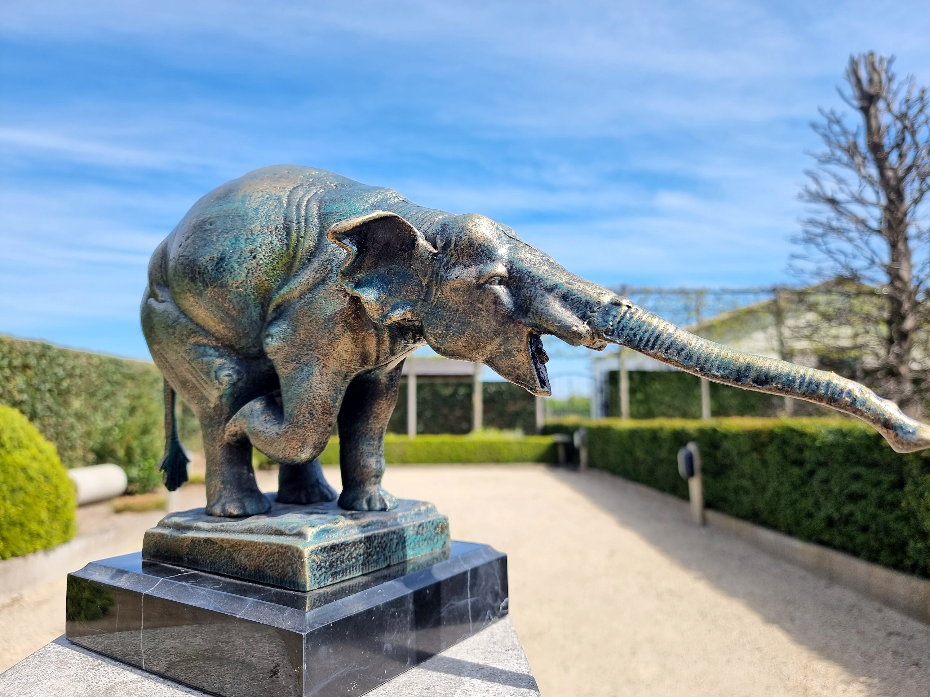 Large cast iron Elephant on marble base
