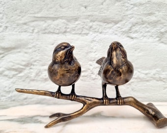 2 vogels op een tak - Verliefde vogels -  bronzen ornamenten - Tuin en terrasdecoratie