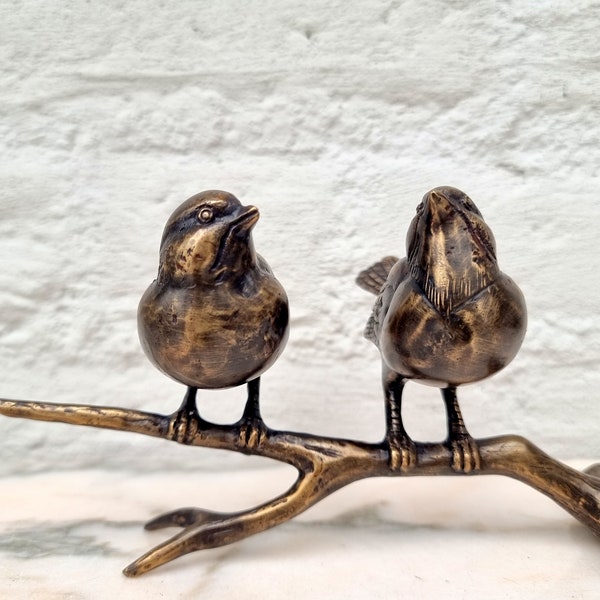 2 vogels op een tak - Verliefde vogels -  bronzen ornamenten - Tuin en terrasdecoratie