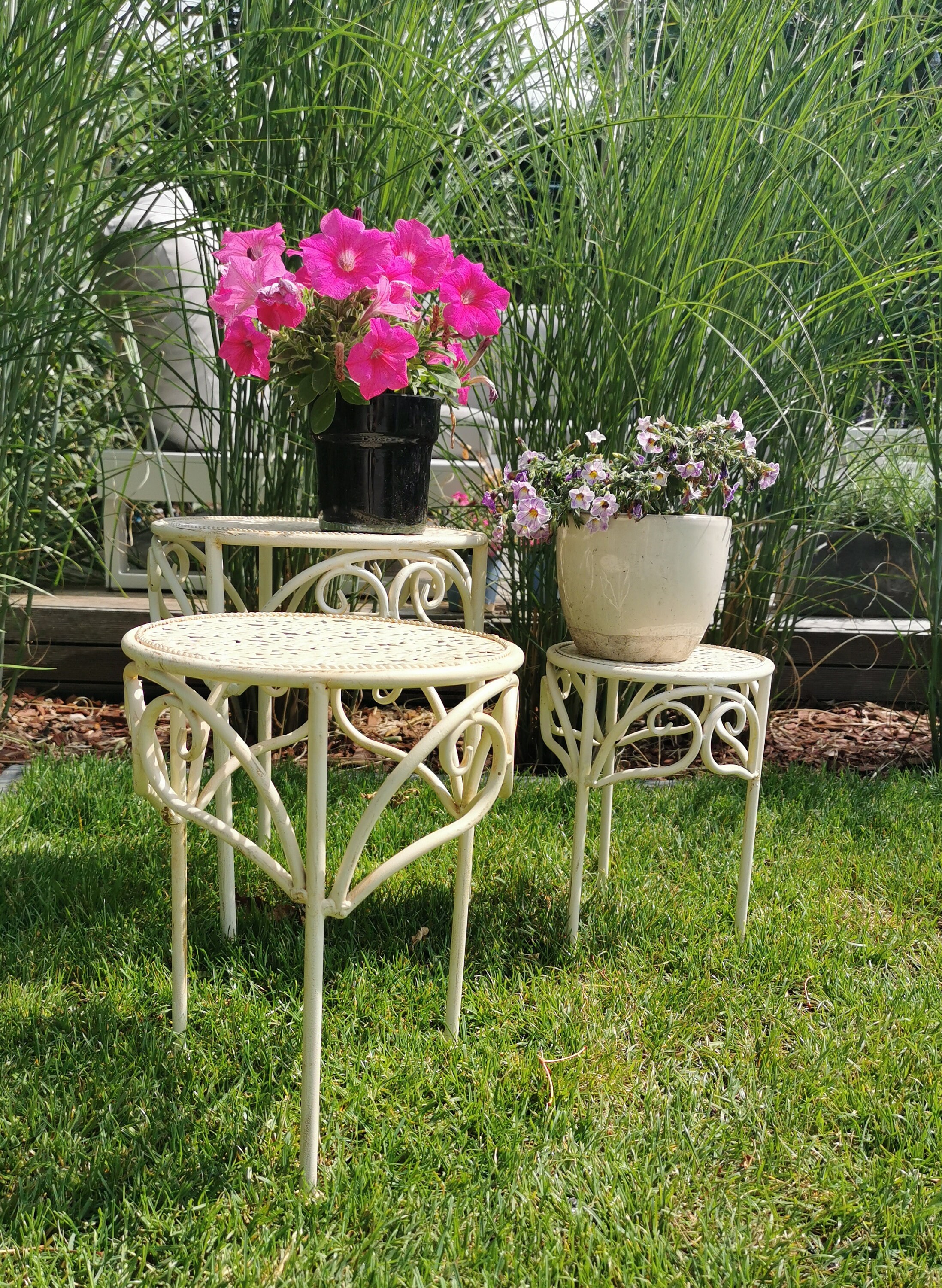 Three wrought iron flower tables garden tables decorative tables