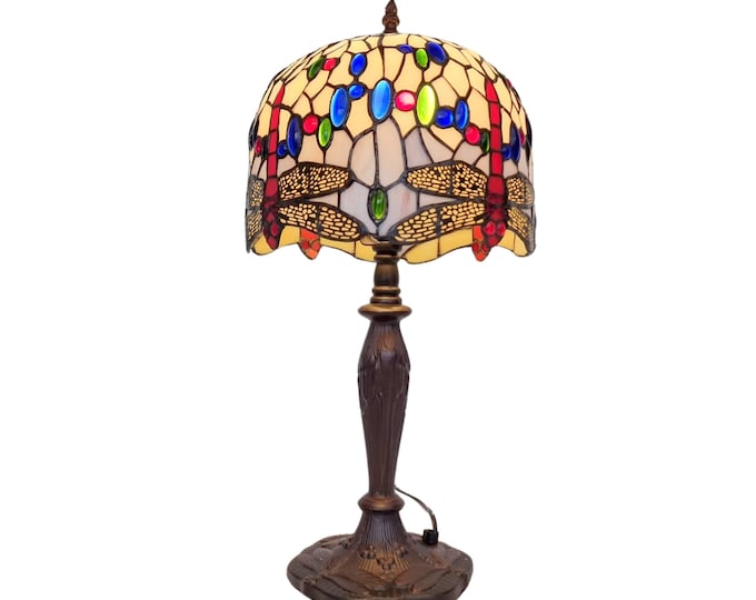 Dragonfly Tiffany style lamp - Stained glass lamp - Romantic home decor - Cottagecore home decor - Quality romantic lamps