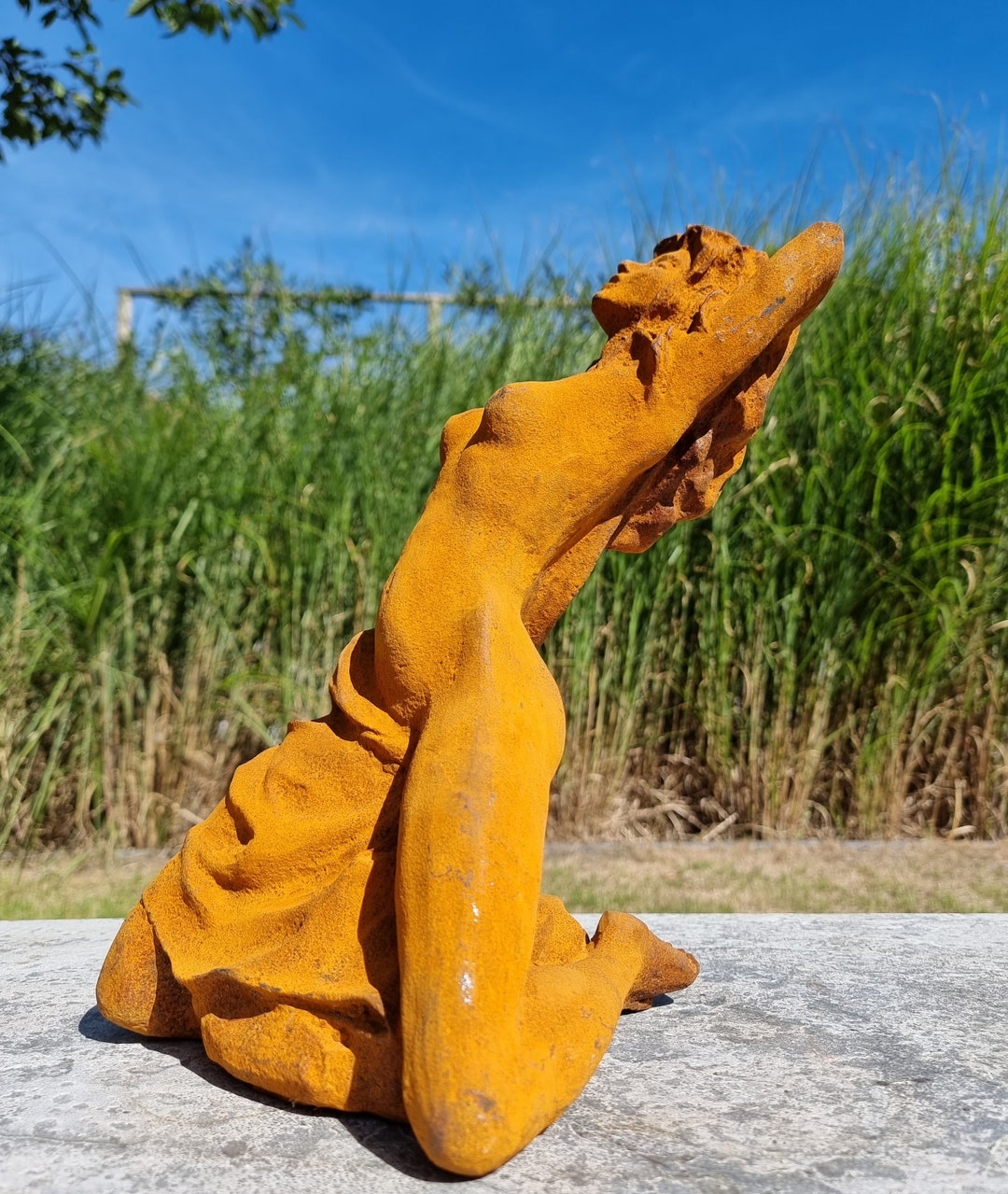 Cast Iron Garden Sculpture of a Halfnaked Lady Lady Sunbathing Posing