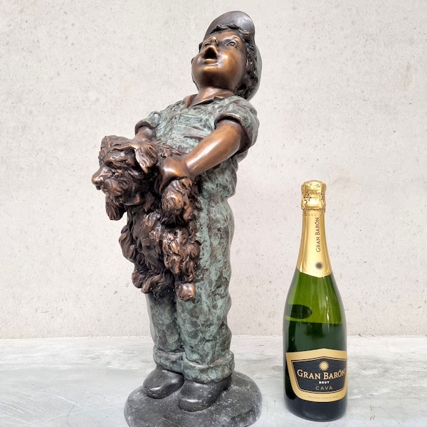 Garden Statues Boy With Dog Etsy