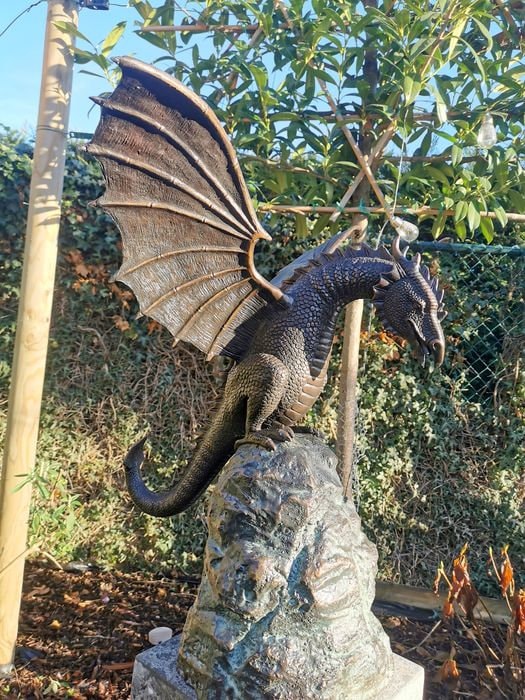 Resin Dragon Garden Statue - Mountain Dragon Sculpture For Outdoor