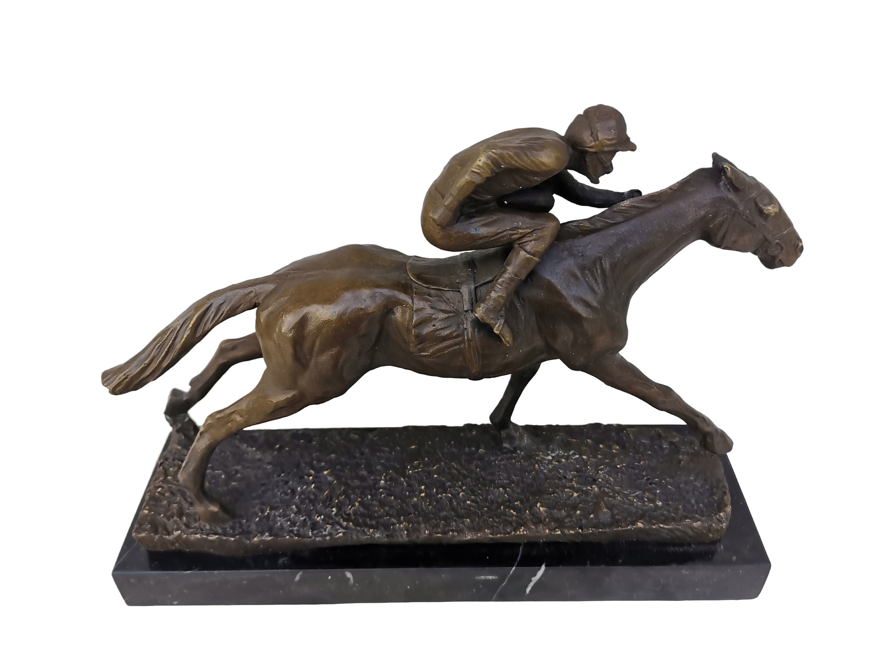 Bronze racing horse Jockey on horseback