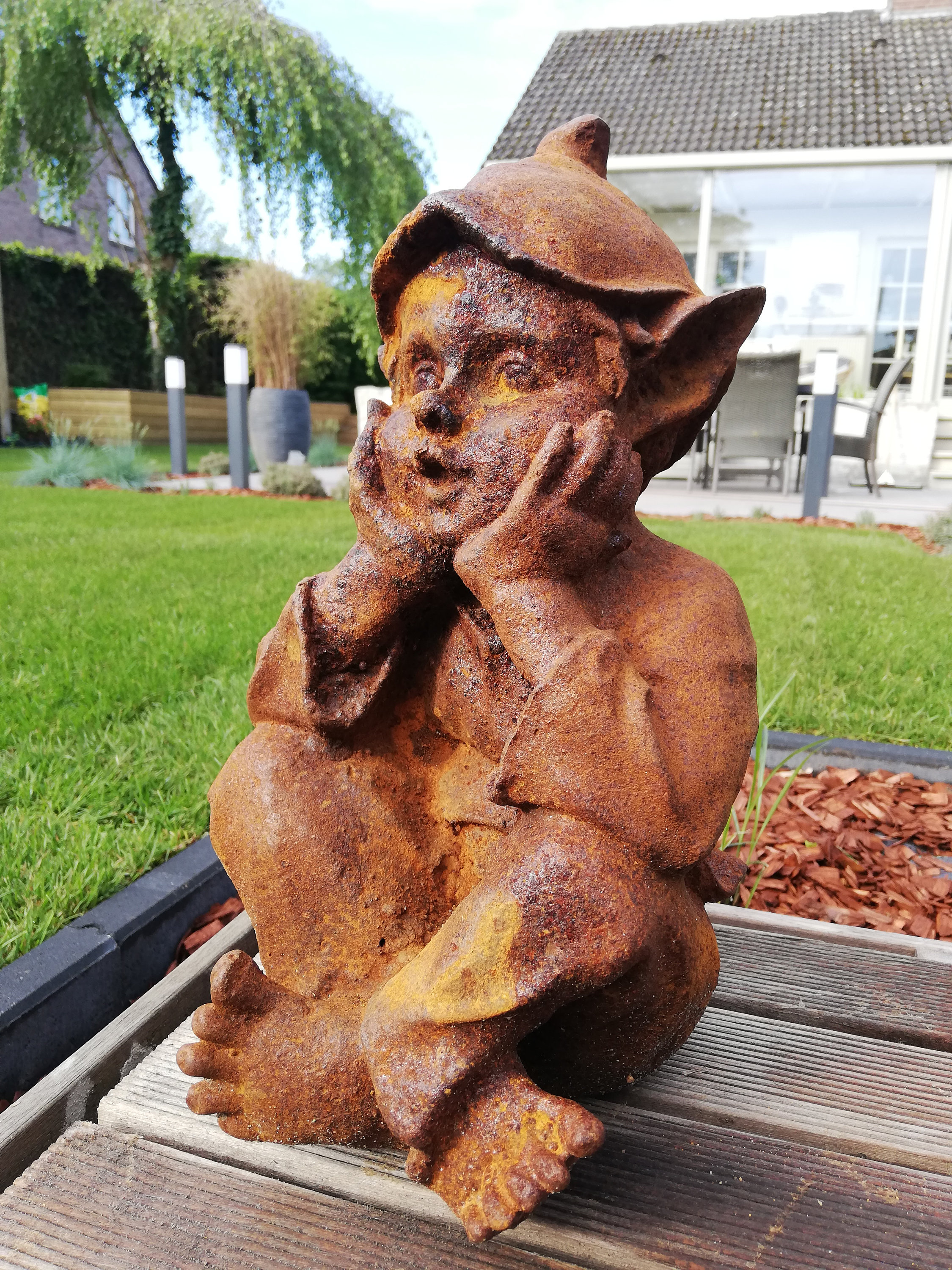 Cast iron garden gnome Antique look and feel Patio and terrace