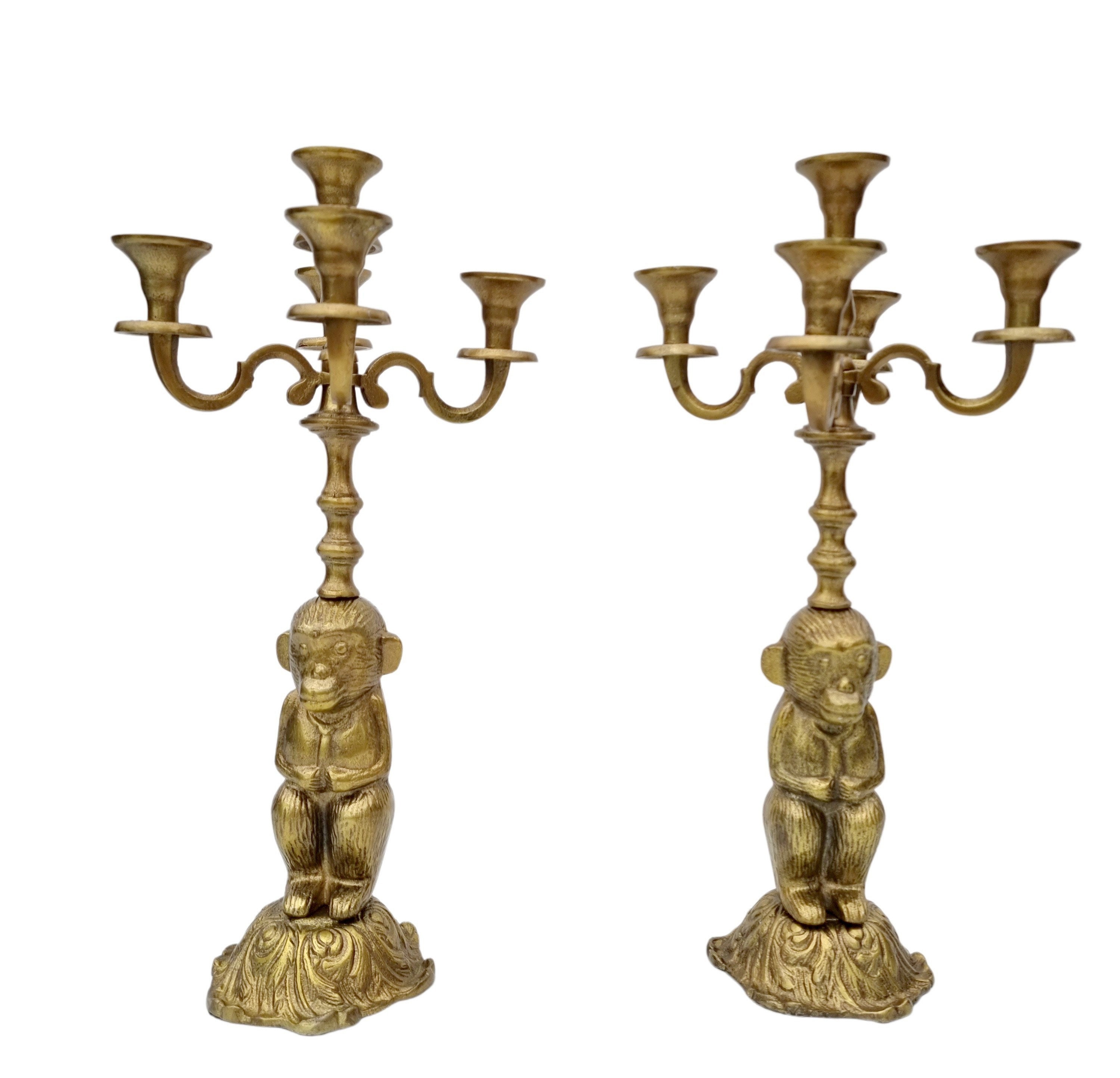 Candelabra (2) Monkey candlestick holders golden candlesticks