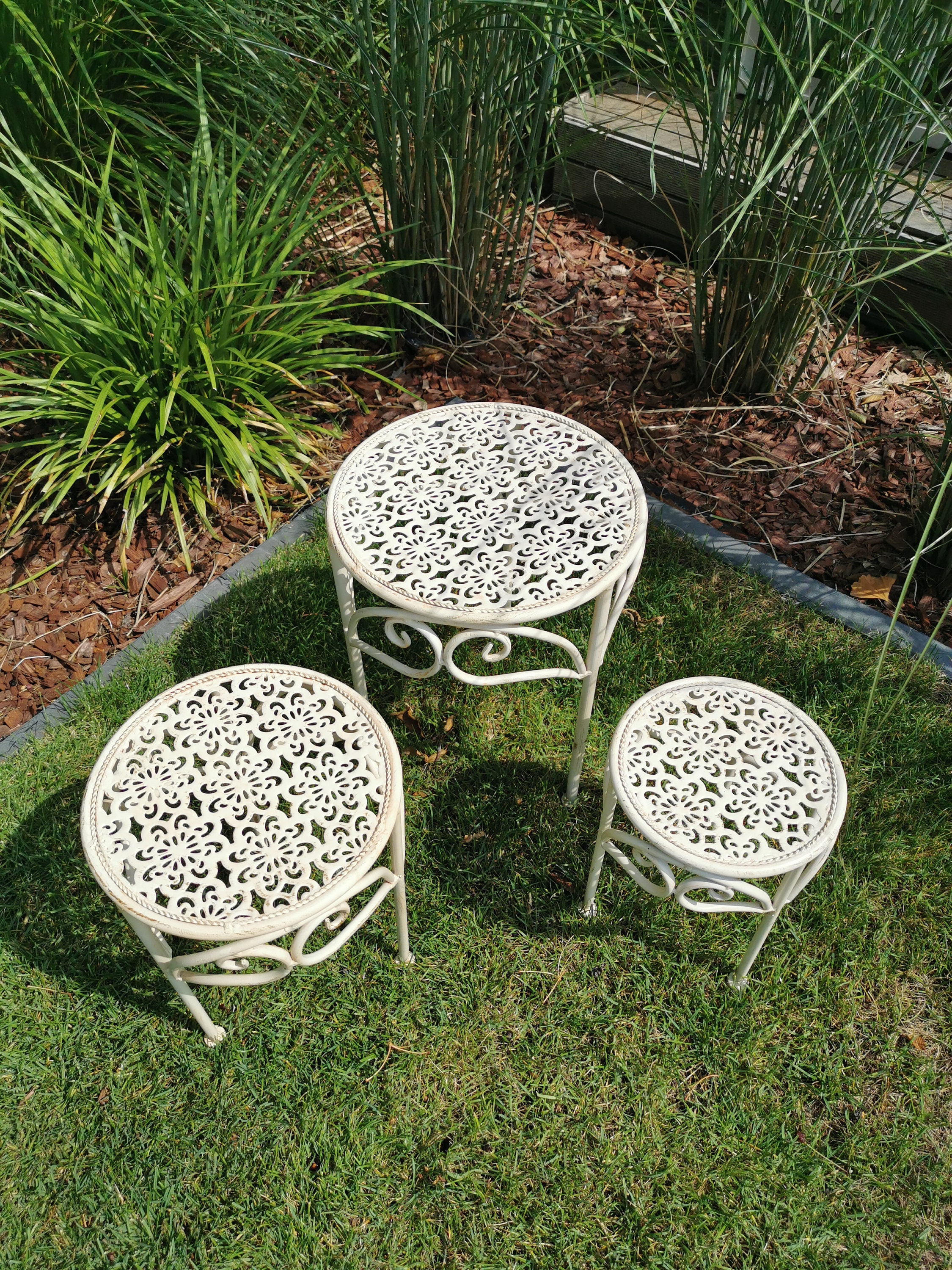Three wrought iron flower tables garden tables decorative tables