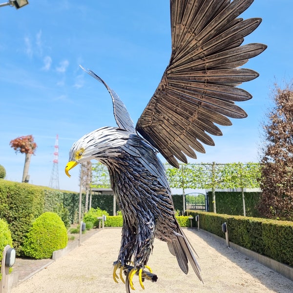 Grand aigle de fer - Sculpture de jardin aigle volant - Aigle de mer - Cadeau fauconnier - Décoration de jardin