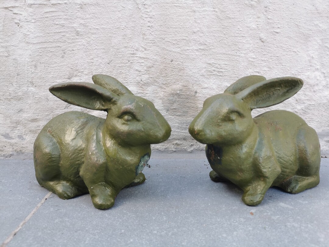 Cast Iron Garden Ornaments Rabbits Etsy
