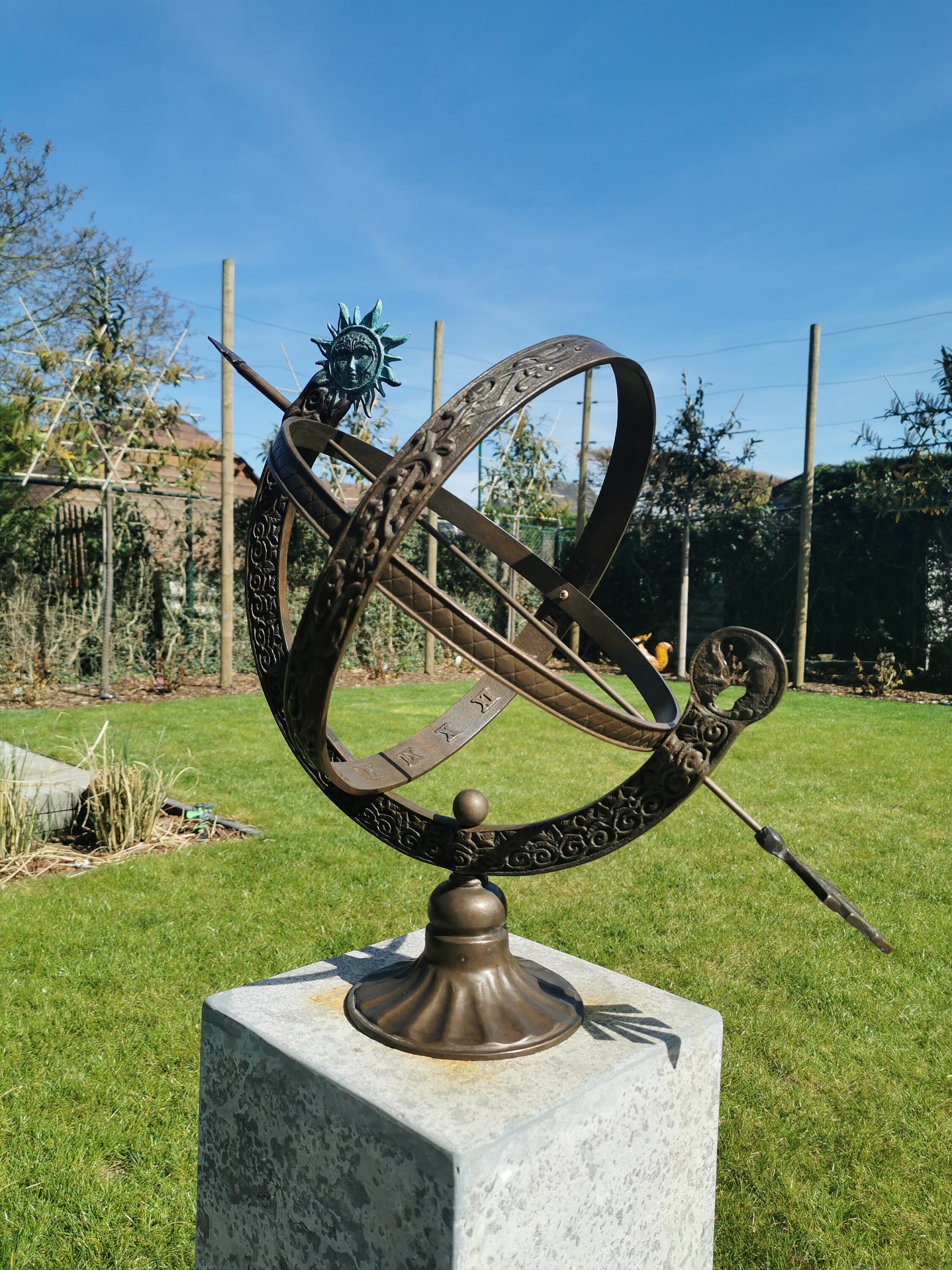 Bronze Sundial Garden sculpture Sun and moon Armillary