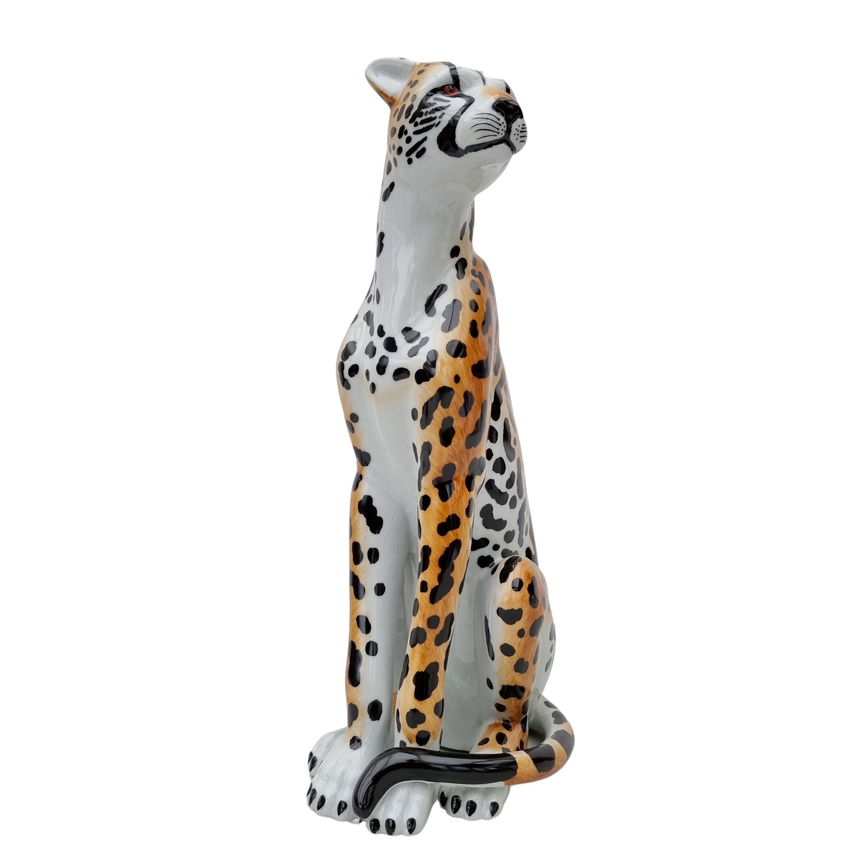 Large seated porcelain leopard Leopard statue Gift statue