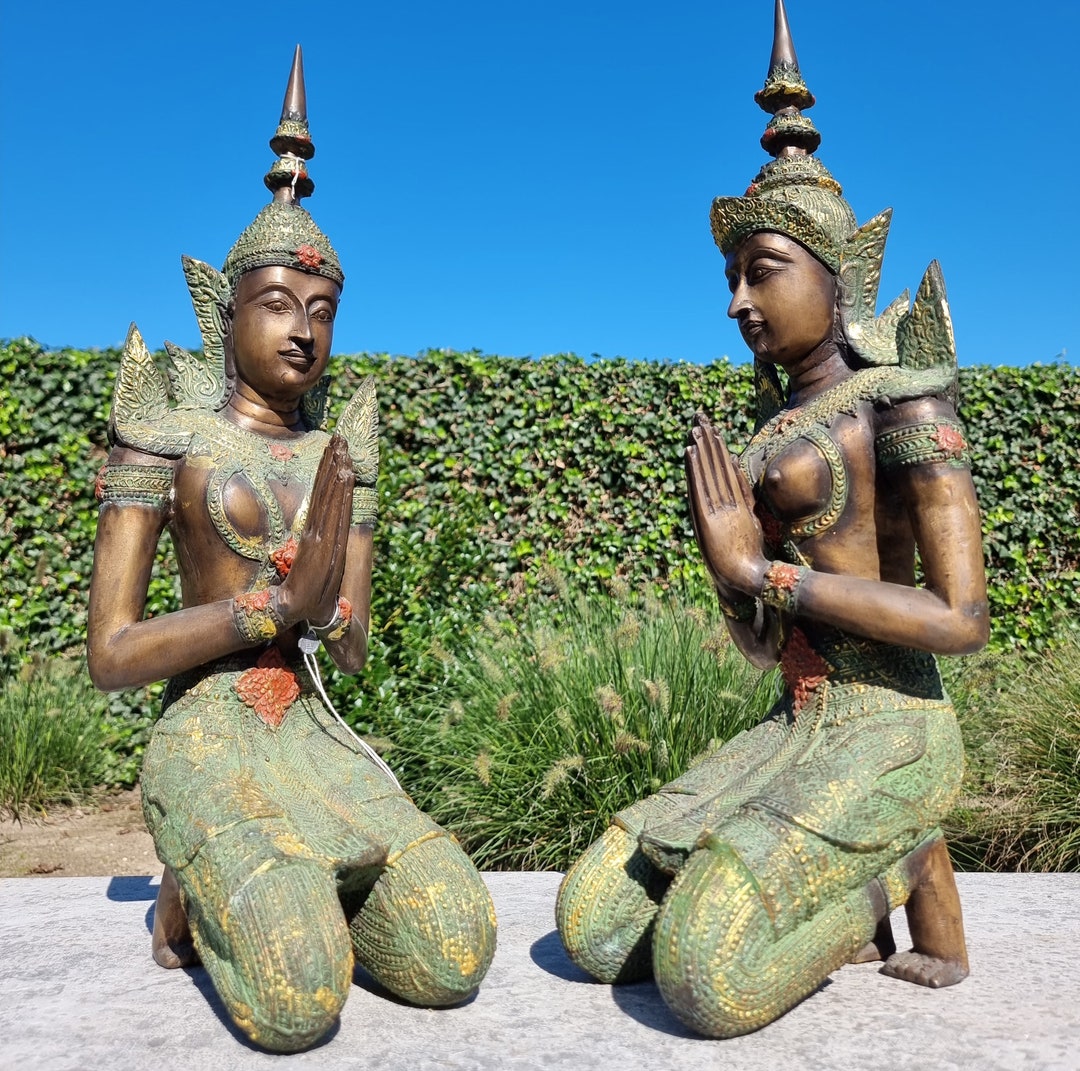 Pair of Large Bronze Temple Guards Thephanom Devata Thai Etsy
