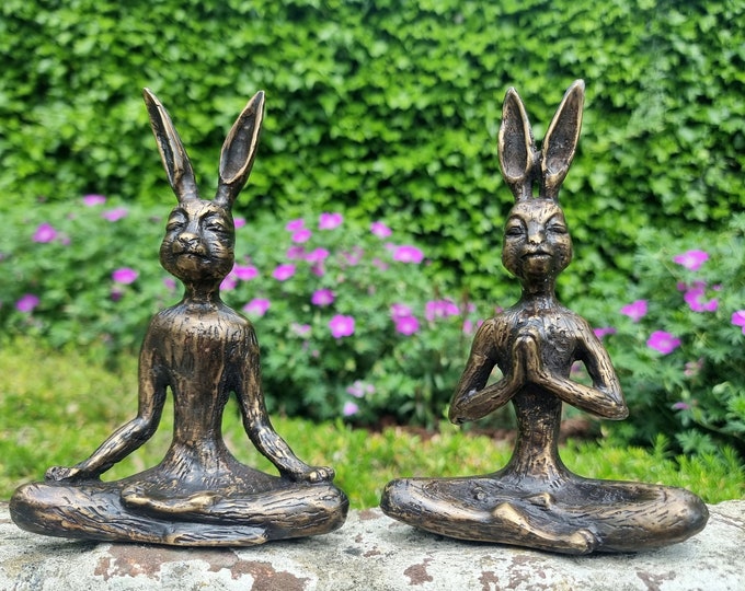 Tranquil Bronze Yoga Hare Sculptures - Zen Decor, Meditation Figurines, Garden Ornaments, Unique Gifts for Yoga Lovers
