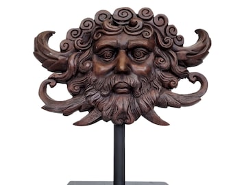 Vintage bronzen kunstwerk van een mythisch gezicht - Oudheid kunstwerk - vintage huisdecoratie - Bronzen blikvanger - bronzen masker