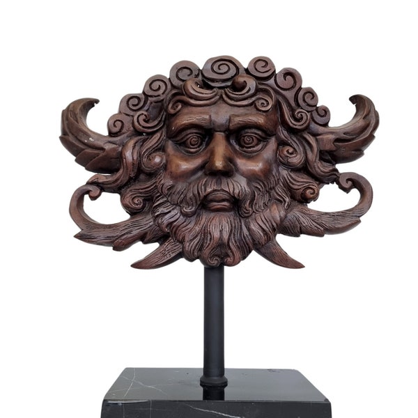 Oeuvre en bronze vintage d'un visage mythique - Œuvre d'art antique - décoration vintage - Attire-regard en bronze - masque en bronze